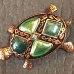 Liz Claiborne Vtge Bronze & Green Turtle Brooch Photo 1