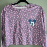 Disney  Minnie Mouse small lavender pink crop top long sleeve floral print NWOT Photo 1