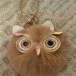 Tan Fluffy Owl Pom Keychain with Glitter Esrs Photo 0