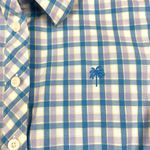 Lilly Pulitzer  Button Front Shirt Teal/Blue Plaid StretchCotton Palm Tree Size 2 Photo 4