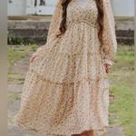 Cream Floral Tiered Sundress with Bishop Sleeves Size M Photo 2