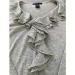 August Silk  Grey Long Sleeve Ruffled Neckline &‎ Cuffs Pullover Sweater Petite M Photo 3