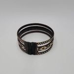 Handmade Woven Rattan Bracelet Brown and White Geometric Pattern Medium Cuff Photo 10