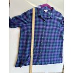 J. JILL Purple Teal Plaid Textured Crinkled Button Front Tunic Shirt Size Lp Photo 8