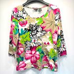 Chico's Chico’s Additions 3/4 Sleeve Top Bright Tropical Print with Pink Cars Size 1/M Photo 0