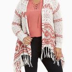 Torrid Tan Red Boho Southwest Draped Fringe Open Knit Sweater 00 Medium/Large Photo 0