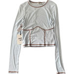 Aritzia Sunday Best Contour Stitch Long Sleeve Small NWT Y2K Minimalist Ribbed Blue Photo 0