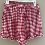 Red Gingham Checkered Shorts with Lace and Bow Photo 5