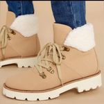 Oasis Society Kennedy In Step Lace Up Boots Faux Sherpa Faux Leather Khaki. Tan Size 9 Photo 0