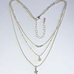 Layered Silver Tone Cross CZ Rhinestone Dainty Boho Necklace Photo 3