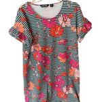 Land’s End striped and floral round neck straight midi dress size medium 10 Photo 0