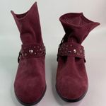 Burgundy Suede Boots Studded Slouch Moto Ankle Women's Size 7M Twiggy London EUC Red Photo 0
