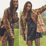 Free People  Wool Mari Tartan Plaid Blazer Winter Wheat XL Dark Academia Preppy Photo 3