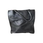 Johnston & Murphy Black Leather Tote Bag Purse Gold Logo Charm | Large Interior Photo 2