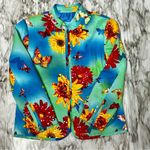 Bold Vibrant Floral Zip Blazer Jacket Redd Jeans Sz 12 Sequin Sparkle Bloomcore Blue Photo 1