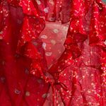 Frederick's of Hollywood Vintage Frederick’s Of Hollywood Sheer Tie Front Top Red Paisley Boho Size L Photo 5