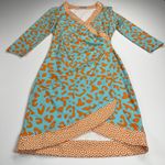 J. McLaughlin Blythe Faux Wrap Dress Leopard Greek Key Turquoise Orange Size S Photo 14