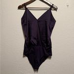 Charlotte Russe Purple Satin Feel Bodysuit Size M Silky Wrap Front Top Spaghetti Photo 4