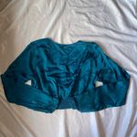 Free People  miraya turquoise front twist satin long sleeve crop top Photo 5