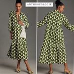 Maeve by Anthropologie The Bettina Tiered Shirt Dress Green & White Triangles XS Photo 1