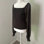 Anthropologie  black pattern smocked off-the shoulder long sleeve top size S Photo 3