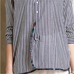 Holding Horses  Striped Floral Button Down Shirt Women's Size M Navy Blue Photo 8