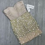 Nwt Eleni Elias beaded stone gold glitter strapless formal prom night out dress Tan Size 6 Photo 0