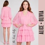 Alice + Olivia  dress 100% silk mini dress summer spring sheer tiered ruffes Photo 2