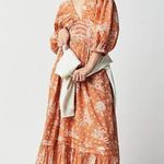 Free People Golden Hour Maxi Dress Bohemian Floral Dainty Tan Sand Neutral XS Photo 3