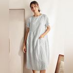 Lintico Morgan 100% Linen Striped Short Sleeve Midi Dress Boho Lagenlook Size S Blue Photo 7