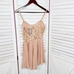 Privy  Lace Top Pleated Chiffon Shorts Romper‎ Playsuit Tan Nude Medium Photo 8