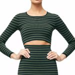 Good American NWT  Womens Stripe Long Sleeve Crop Top 2 medium Green/Navy Photo 1