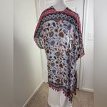 Ruggine Multi Color Bright Floral Lightweight Kimono with Pom Pom Trim. Blue Size undefined Photo 3