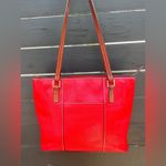 Dooney & Bourke  Red Lexington Pebbled Leather Tote Bag | Brown Handles Photo 14