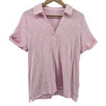 Talbots  Pink White Striped V Neck Short Sleeve Polo Shirt Top Womens Size Large Photo 0