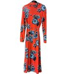 ZARA Orange & Blue Floral Long Sleeve Dress V Neck Button Front Casual Summer E24 Photo 5