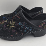 C&C Sweden Clogs Womens 39 US 7.5–8 Black Velvet Multicolor Floral Slip On Shoes Photo 0