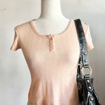 Old Navy Peach Ribbed Baby Tee Crop Top Cottagecore Minimalist Soft Girl‎ Small Photo 0