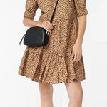 J.Crew Tan Leopard Dot Ruffle Neck Tiered Popover Relaxed Fit Preppy Dress M Photo 0