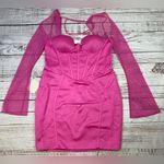 Miss Circle Penina Hot Pink Corset Satin Mini Dress Mesh Sleeves NWT‎ Sz XL Photo 6