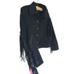 SheIn Western Fringe Black Denim Jacket Small Cowgirl Retro Biker Festival Grunge Photo 3