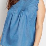 Maurice Top Flowy Chambray Blouse‎ Sleeveless Pintuck Bodice Trendy Shirt 2X # Blue Size XXL Photo 0