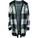 Lucky Brand Plaid Open Front Cardigan Sweater Women's Medium Black White Gray Photo 3