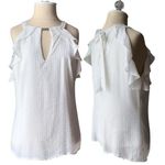 Cache  White Ruffle Flutter Halter Keyhole Top Blouse Sleeveless Size Medium NWT Photo 0