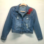 Highway Jeans HIGHWAY JEANS DISTRESSED DENIM JACKET SZ S WITH EMBROIDERED ROSES FRONT/BACK Photo 0