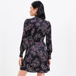 Loft  Black Paisley floral satin Long Sleeve mini Dress NEW 2 petite Photo 5