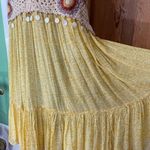 ZARA  Limited Edition Crochet Dress V-Neck Ruffled Shell Tassels Boho Yellow~XL Photo 6