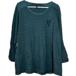 Kuhl  Jive Fine Knit Shirt Top Striped 3/4 Sleeve Crewneck Front Pocket Green 1X Photo 1