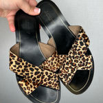 J.Crew  |‎ Size 8 Cross Strap Brown and Black Leopard Print Sandals Photo 0