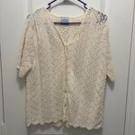 A Sweater Tale Cream Crochet Button Down Sweater XL Cotton V Photo 1